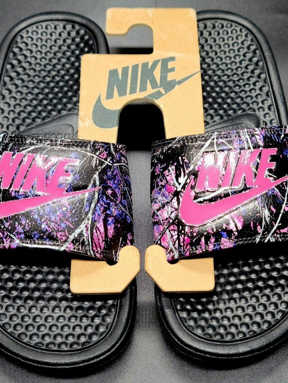 Nike Benassi Slides Customized With Muddy Girl Camo Sz 10 Women NIB